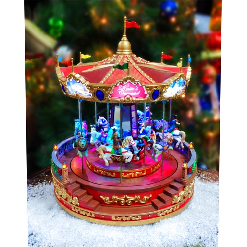 MOMENTS IN TIME 15.2“H Animated Rosie’s Carousel (Moving Carousel) - LED Lights, 8 Classic Carols Christmas Music, Adapter Included Christmas Village - Hand-Painted Polyresin