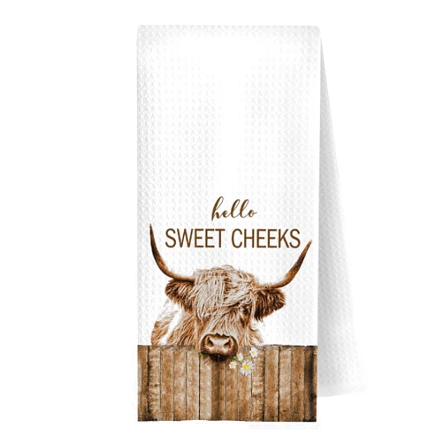 GCFET Highland Cow Bathroom Kitchen Towels - Hello Sweet Cheeks Western Bathroom Kitchen Decor,Farmhouse Western Cow Decorative Hand Towels 16x24, Funny Hand Towels