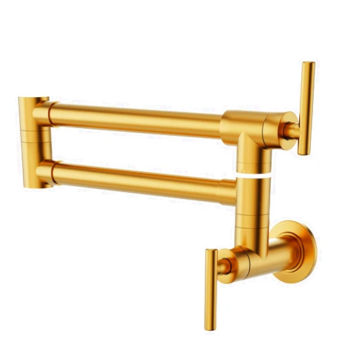 GIMILI Pot Filler Gold Commercial Wall Mount Faucet Folding Stretchable Double Joint Swing Arm Pot Filler Copper Rotatable Wall Faucet