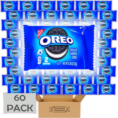 Cornershop Confections O.R.E.O Cookies Bulk Pack - Chocolate Sandwich Cookies - 60 Individually Sealed 2 Cookie Packs - 120 Cookies Total - For On The Go Snacks, Lunches, Movie Nights - In A Cornershop Confections Pack