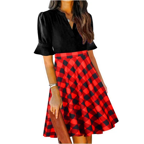 Mokayee Womens Summer V Neck Ruffle Short Sleeve Fit and Flare Knee Length Church Wedding Guest Dresses with Pockets