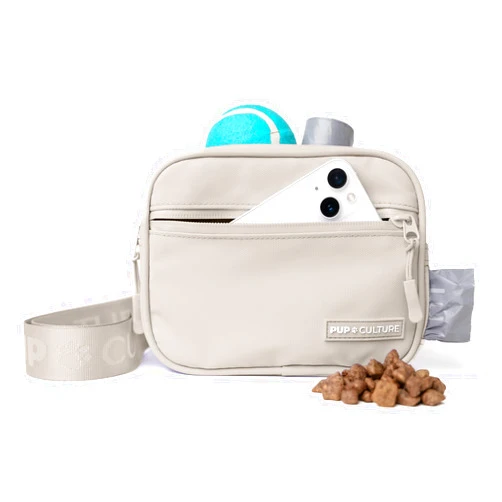 Pup Culture Cross Body Dog Training Treat Pouch | Removable Treat Pouch for Anytime Puppy Training | Built in Poop Bag Dispenser & Used Dog Poop Bag Holder | Stylish Dog Treat Pouch - Cream
