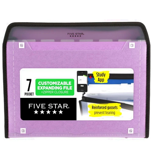 Five Star Expanding File Organizer + Study App, 7-Pocket Accordian File Organizer, Zipper Closure, Holds 11
