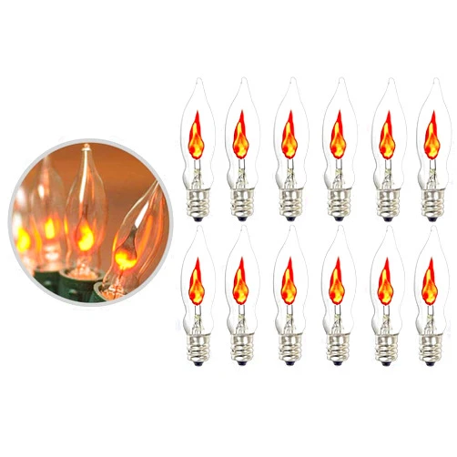 MMBGJKG 12pack C18 Flicker Flame Light Bulb -5 Watt, 110 Volt, E12 Candelabra Base,Flicker Flame Light Bulb, Flame Shaped Bulb Dances with a Flickering Orange Glow (U1)