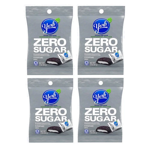 Smiling Sweets York Peppermint Patties Dark Chocolate Zero Sugar, Great for Stocking Stuffers and Around the Holidays, Enjoy Anytime Anywhere and Perfect for Stocking Stuffers - 3oz Bags (Pack of 4)