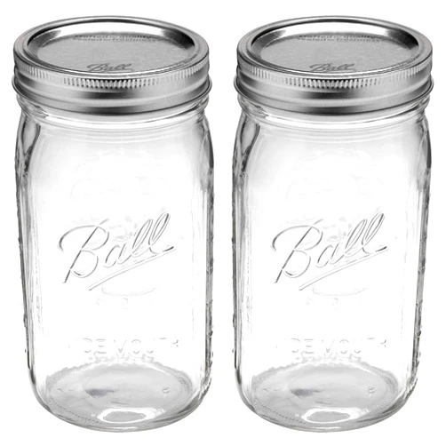 Ball Quart (32oz) Jar with Silver Lid, Wide Mouth, Set of 2