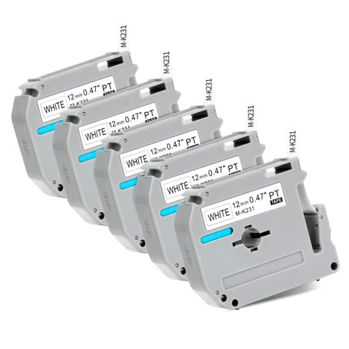 RASSURT 5-Pack Label Tape Compatible with Brother Label Maker Tape 12mm 0.47 M231 MK-231 M Label Maker Tape Refills for Replacement of Brother P-Touch PT-M95 PTM95 PT-65 PT-45 PT-70BM PT-80 Label Maker Tape