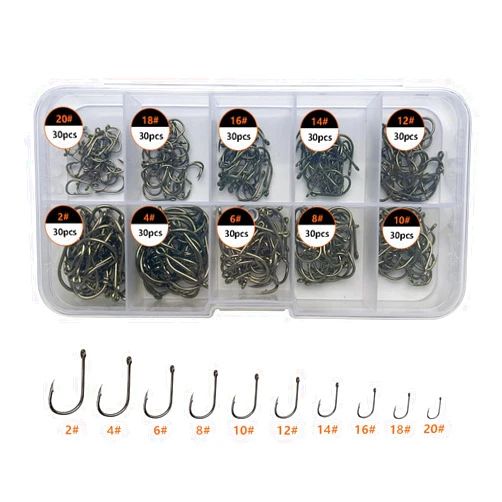 AMHDV 300Pcs/ 500Pcs/ 1000Pcs Small Fishing Hooks, 10 Different Sizes Tiny Fish Hook Set for Freshwater