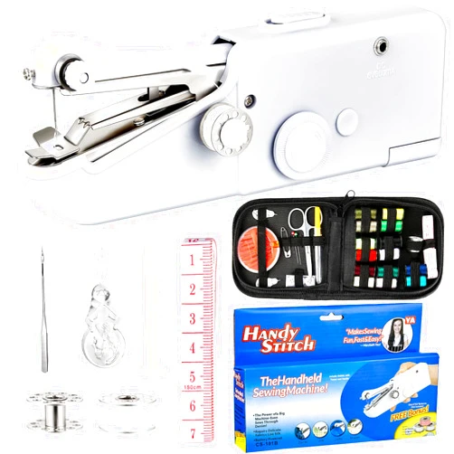 Tondiamo 48 PCS Handheld Sewing Machine Mini Portable Handy Sewing Machine Electric Mobile Sewing Machine with Sewing Kit Quick Stitch Tool Craft Supplies for Home Travel DIY Craft Clothes Fabric Stitching