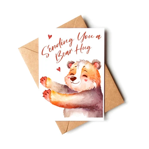 LCsky456 Sending You A Bear Hug! Card - Thinking Of You Card - Miss You Card For Friends Family - Sympathy Card - Supporting Friend Card - Get Well Card - Thoughtful And Comforting Card