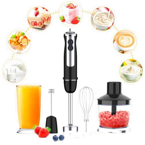 ACONEE Immersion Hand Blender, 5-in-1 Hand Blender 800W Powerful Motor, 12 Speed & Turbo Mode Hand Mixer, 20oz Beaker with Measuring Mark, 17oz Food Chopper, Stainless Steel Blades, BPA-Free, Whisk