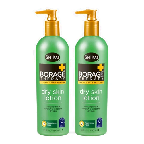 ShiKai Borage Therapy Dry Skin Lotion Moisturizer (16oz, Pack of 2) Unscented Skincare | Hydrating Lotion for Eczema, Dry Hands & Body | With Oatmeal, Shea