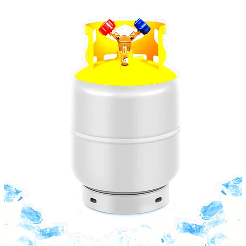 FAHKNS Recovery Tank, Reusable Cylinder Can 30 lb HVAC Tank Reclaim Tank 1/4 SAE Y Valve Double Valve Gray Yellow Large Capacity without Float Switch (Upgraded)