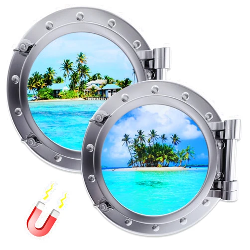 Konohan 2 Pcs Cruise Door Decorations Magnetic Porthole Cruise Door Magnets 10 Inch Set Palm Tree Dolphin Turtle The Sea Nature Scenery Fridge Decor for Carnival Car(Beach Style)