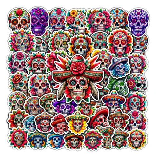 BIGZORO Pack 50 PCS Skull Stickers Halloween Sticker Decals Waterproof for Wall Laptop Bike Car Bumper Helmet Water Bottle