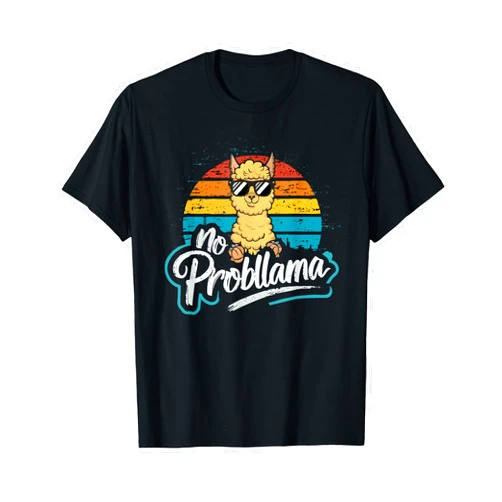 Culture Bloc Funny Llama With Sunglasses No Probllama Cute Llama Vintage T-Shirt