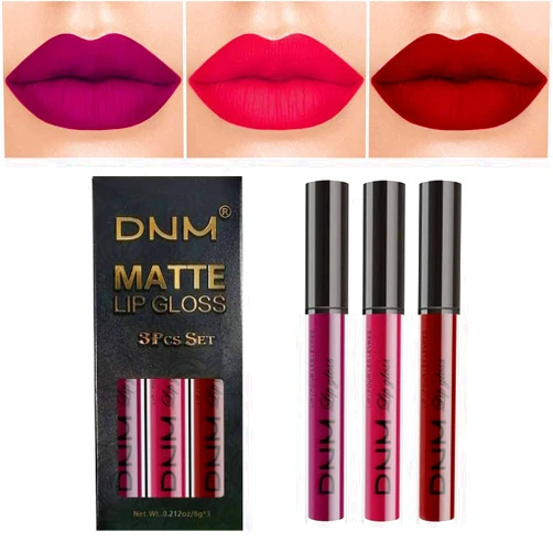 Evpct DNM 3Pcs Dark Purple Red Rose pink Matte Liquid Lipstick Sets for Black Women Matte Matt Lipstick Lip Stain Long Lasting Waterproof 24, labial mate larga duracion 24 labiales mate 24 horas originales
