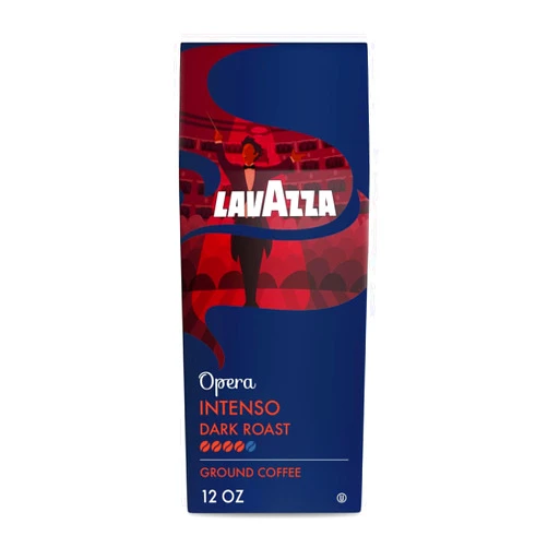 Lavazza Opera Intenso Ground Coffee 12oz Bag, Dark Roast, Bold and Balanced Taste, Intensity 4/5, Arabica and Robusta, Ideal for Drip Brewers, (Pack of 1) - Package May Vary