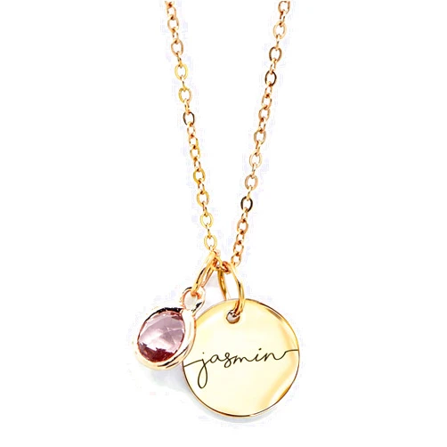 MignonandMignon Birthstone Name Necklace Personalized Jewelry for Women Mother's Day Gifts for Mom Gold Plated Pendant Charm, Custom Jewelry Grandma Gift Birthday Personalized Gifts for New Moms -CN-BS-SH