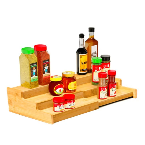VenDotbi Spice Rack Organizer, 3 Tier Expandable Bamboo Spice Rack Organizer, Great for Kitchen Cabinet, Cupboard, Pantry and More-Bamboo