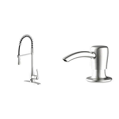 Bio Bidet Flow Motion Activated Single-Handle Pull-Down Spring Neck Sprayer Kitchen Faucet with Soap Dispenser, Brushed Nickel