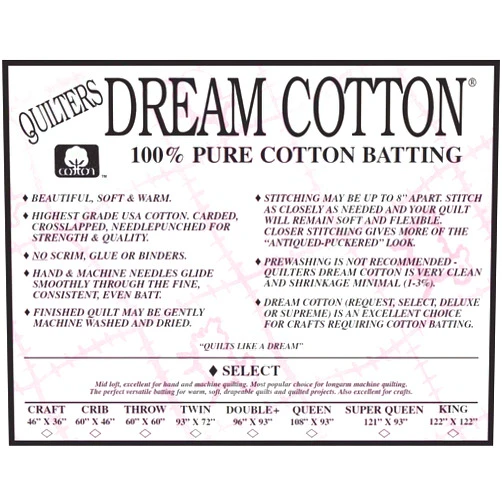 Quilters Dream Natural Cotton Select Batting (93in x 72in) Twin