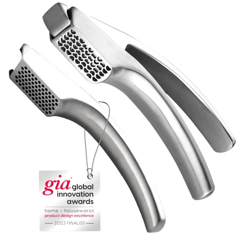 Gourmet Easy Garlic Press Stainless Steel with Two Detachable Handles for Fine & Coarse Garlic, No Need to Peel Garlic Mincer Tool, Garlic Masher + Presser in One Tool, Garlic Crusher with 5-Year Warranty
