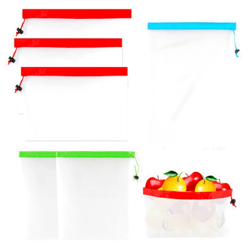 MAQIHAN 6pcs Reusable Produce Bags - Mesh Produce Bags Drawstring Reusable Washable Vegetable Storage Bags Refrigerator Keep Fresh Grocery Food Fruits Veggie Green Net Bag Toy Storage Zero Waste Shop
