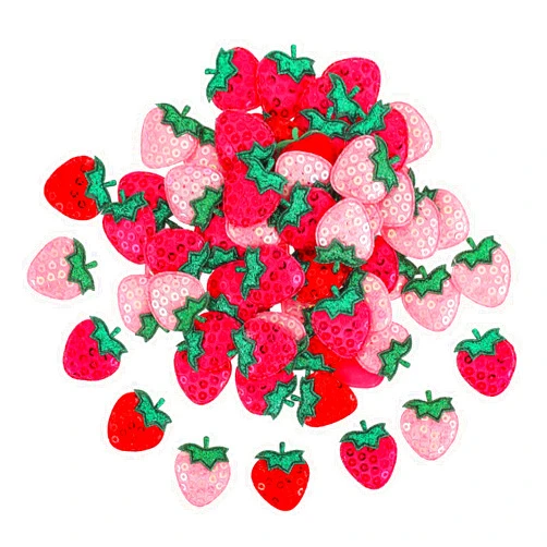 Hariendny 60 Pcs Padded Sequins Strawberry Appliques Sew on or Glue on Strawberry Patches Iron On Cute Strawberry Embroidered Strawberry Appliques Decorative for DIY Sewing Crafts Clothes (Back no Glue)