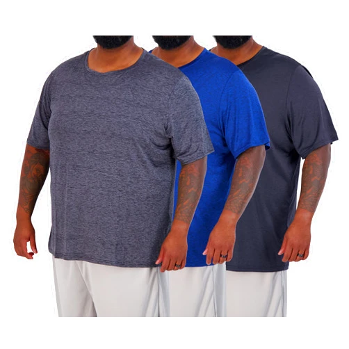 Real Essentials 3 Pack: Men’s Big & Tall Tech Stretch Long-Sleeve & Short-Sleeve Dry-Fit T-Shirt (3XT-5XT)