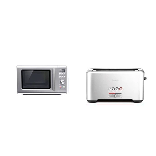 Breville Countertop Compact Wave Soft-Close Microwave Oven, Silver, BMO650SIL and Breville Bit More 4-Slice Toaster, Brushed Stainless Steel, BTA730XL