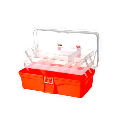 BangQiao 13.40 Inch 2-Tier Trays Clear Orange Plastic Storage Container Organizer Box, Multipurpose Portable Carrying Case with Latch Lock and Handle for Art, Craft, Sewing Supplies, First Aid, Makeup
