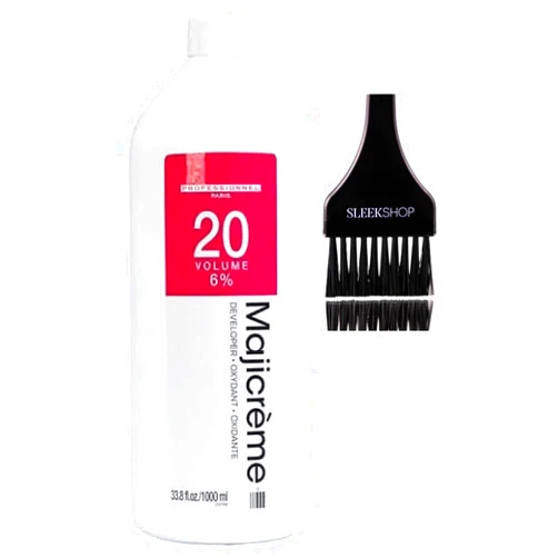 Emulate SIeekshop Comb + M𝐚j𝐥c𝐫eme for M𝐚j𝐥𝐫e𝐥 Developer Activator Oxidant, 20 Volume / 6% (w/Medium Black Tint Applicator Brush) Sheer Light Cream MicroLight Hair Color -