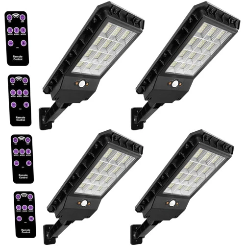 Arily Solar Street Lights Outdoor 144 LED Street Light Solar Powered Street Light Dusk to Dawn Solar Outdoor Lights Remote Control Solar Barn Lights for Parking Lot, Garage, Yard -4 Pack