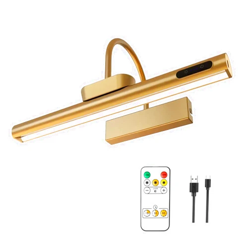 LYTARA Dimmable Cordless Picture Light with Controller and Timer, Rechargeable 5000mAh Battery Wall Sconce for Wall Pictures, Gallery Artwork, Paintings, Portraits, Dartboards (Gold)