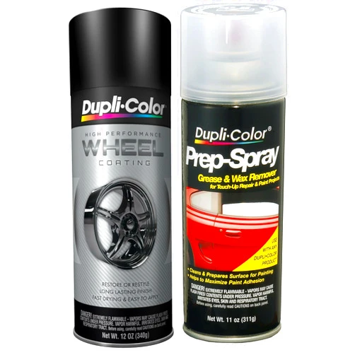Dupli-color HWP104 Black High Performance Wheel Paint Bundle with Prep Spray (2 Items)