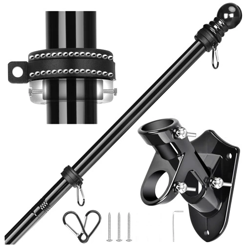 Haoridul Flag Pole Kit, 6 FT Flagpoles for Outside House, Heavy Duty Flag Pole Bracket, Tangle Free Flag Pole Ring, Stainless Steel Flagpole, Flag Poles for Outdoor, Porch, 1 in (Black)