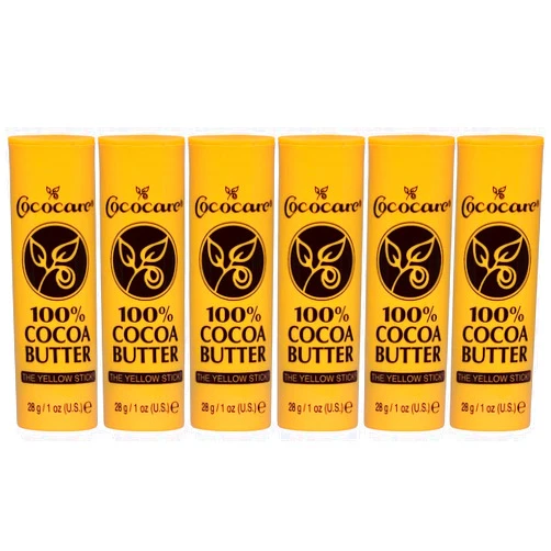 Cococare 100% Cocoa Butter Stick - All-Natural Cocoa Butter Emollient for Ultimate Skin Hydration & Protection - The Yellow Stick - (6 Pack)