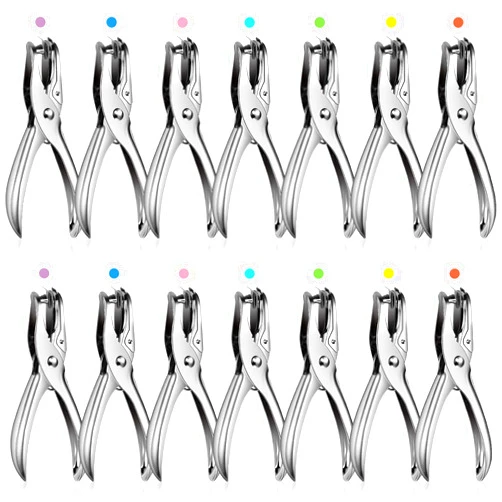 Lanties 24 Pack 1 Hole Punch 1/4 Inch Single Hole Puncher Metal 5 Sheet Capacity Single Punch Set Silver Paper Punches for Greeting Cards Scrapbook Notebook Puncher Craft Paper Hand Tool