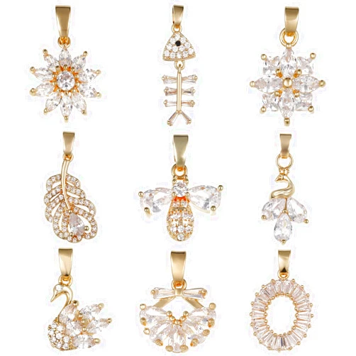 Azurt LCX 9pcs Cubic Zirconia Pendant, Flower Teardrop Cross Butterfly CZ Crystal Bead Charms for DIY Gemstone Necklace Earrings, Assorted Sparkling Jewelry Making Accessories