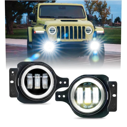 Xprite Ultra 300% Bright 60W LED Fog Lights w/DRL Compatible with 2018-2025 Jeep Wrangler JL JLU & 2020+ Gladiator JT, DOT, 6500K, Plug N Play, Front Bumper Fog Lamp with 2 Mounting Brackets, White