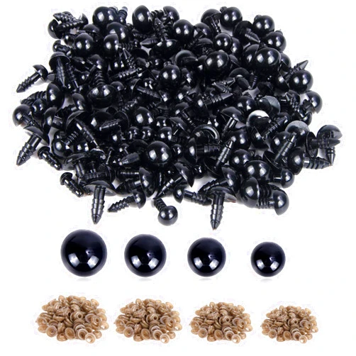 UPINS 500 Pieces 6-12MM Black Plastic Safety Eyes with Washers for Crochet Animal Crafts Doll Making Supplier Bulk (4 Sizes)