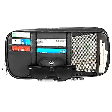 Vexverm Car Sun Visor Organizer Auto Interior Pocket Organizer Truck Storage Pouch Sunglass Holder with Multi-Pocket Net Zipper (Black)
