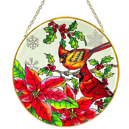 Highill Cardinal Stained Glass Suncathers Window Hangings Color Glass Suncathers 6 inch Cardinal Colorful Glass Panel Sun Catchers for Cardinal Gifts, Home Garden Christmas Party Wedding Décor