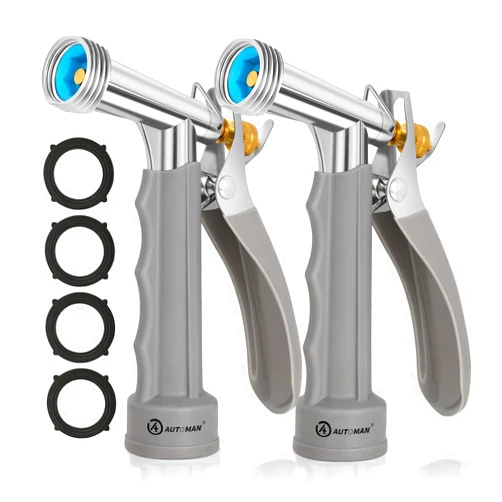 AUTOMAN Full Size Garden Hose Nozzle 2 Pack, High Pressure Pistol Grip Water Nozzle Sprayer with Threaded Front, Adjustable Spray Water Flow for Washing Car, Cleaning Ground, Watering Plants