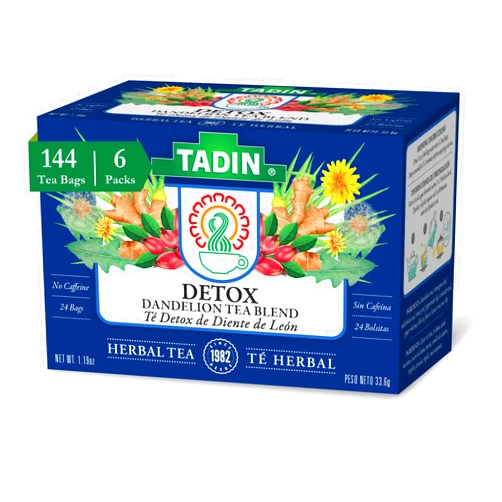 Tadin Detox Tea with Dandelion Root, Herbal Tea, Caffeine Free, 24 Tea Bags Per Box, Pack of 6 Boxes Total