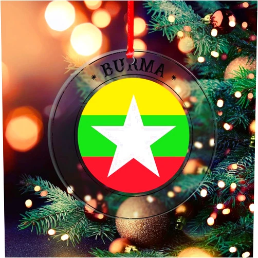 DOREENABE Clear Acrylic Christmas Ornament Novelty Gift Clear Elegant Hanging Christmas Tree Decorations National Flag Burma Ornament Keepsake Merry Xmas for Family & Friends
