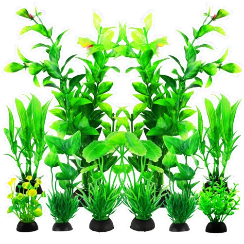 PietyPet Fish Tank Accessories Green Plants, 10pcs Green Fish Tank Decorations, Aquarium Decor Plastic Plants