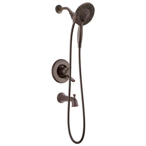 Delta Faucet Linden 17 Series Dual-Function Tub and Shower Trim Kit, Shower Faucet with 4-Spray In2ition 2-in-1 Dual Hand Held Shower Head with Hose, Venetian Bronze T17494-RB-I (Valve Not Included)
