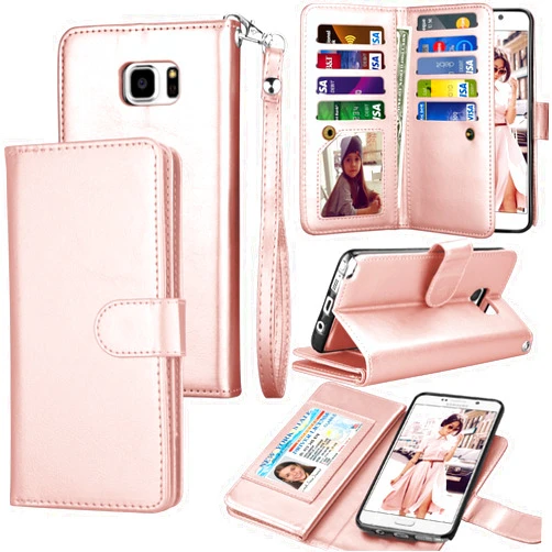 Tekcoo Compatible for Galaxy Note 5 Wallet Case/Samsung Galaxy Note 5 PU Leather Case, Luxury Cash Credit Card Slots Holder Carrying Flip Cover [Detachable Magnetic Hard Case] & Kickstand -Rose Gold